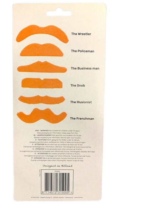Oranje Party Plaksnorren - Moustaches - 6 stuks - Nepsnor - WK2022 - Koningsdag