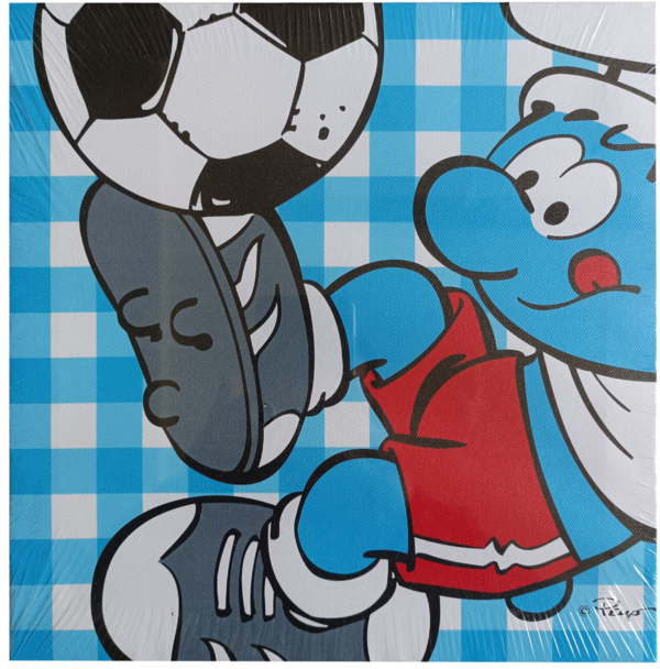 Canvas schilderij / doek: Smurf voetbal - 25cm x 25cm